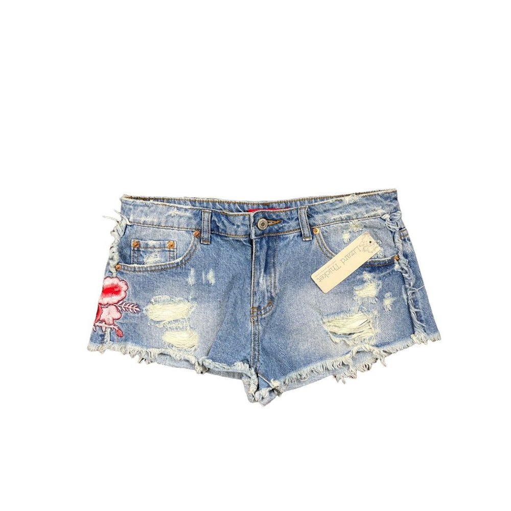 Signature 8 Medium Denim Shorts NWT Distressed Boho 6 Floral Patches Buckle